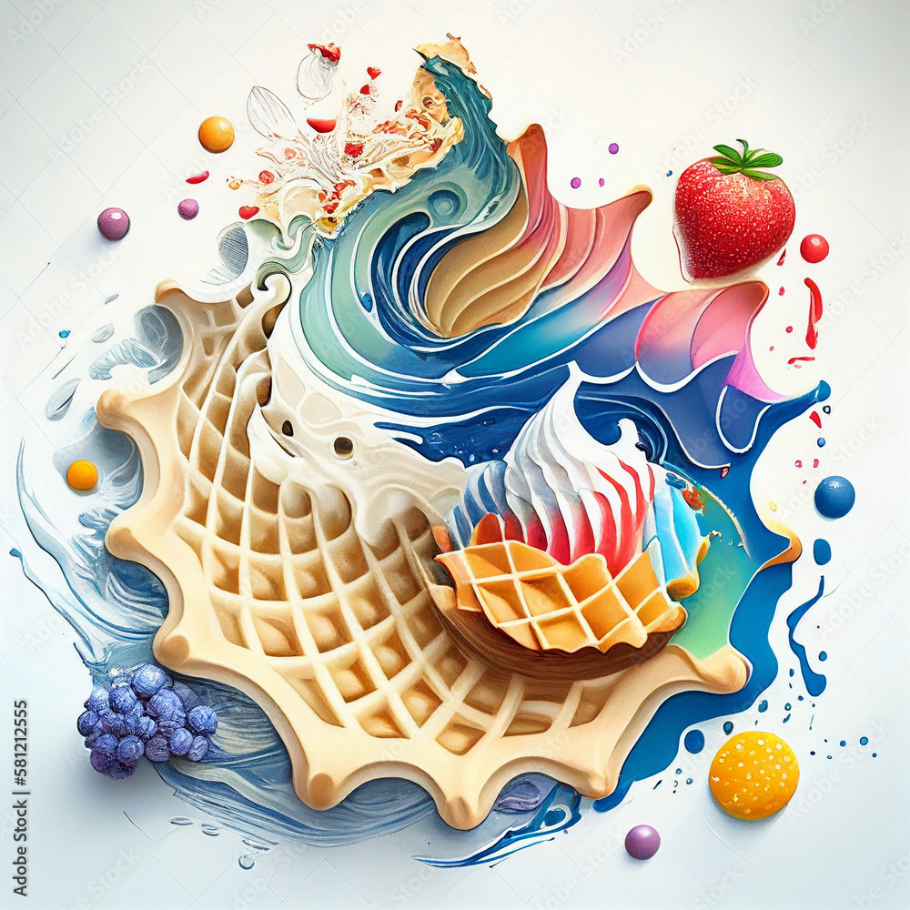 Danish waffle color splash. Ai generated illustration