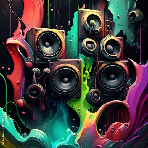 Wall of speakers, drawing, painting, abstract,