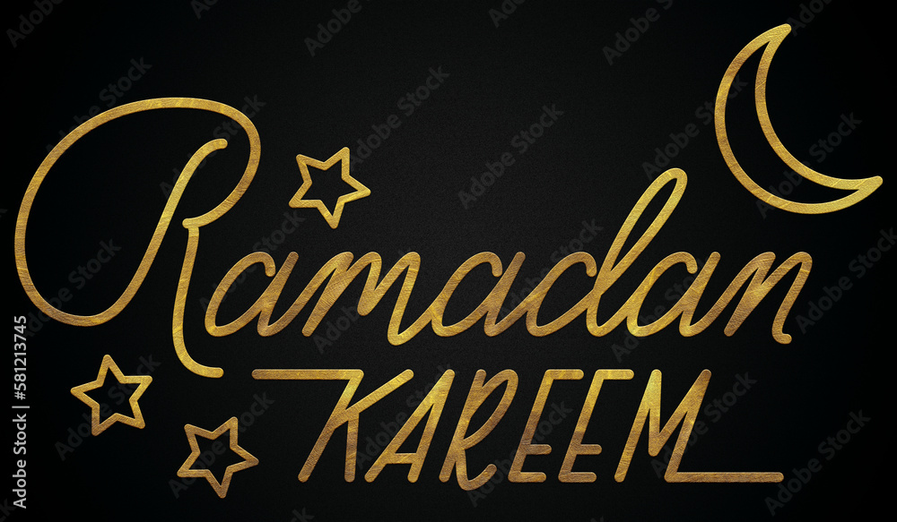 Arabic lantern ornament, Ramadan Kareem Golden calligraphy design banner