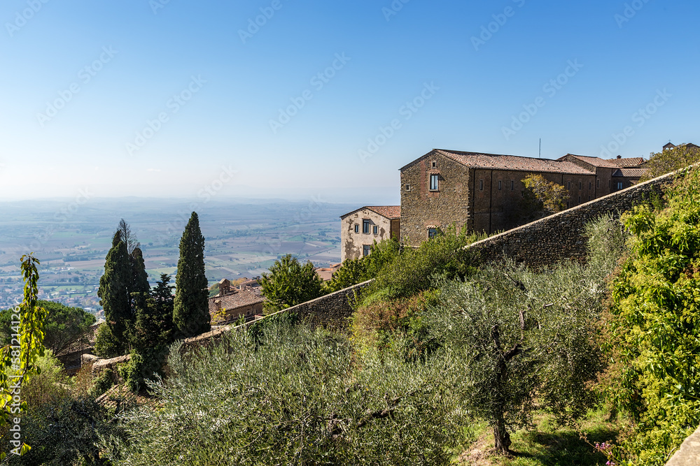 Cortona, Italy. Scenic view of the upper part of the old city
