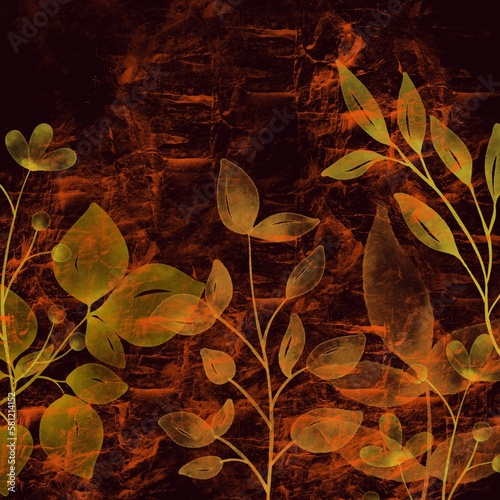 Flowers Arrangement with Leaves Background Design. Floral design on dark background
