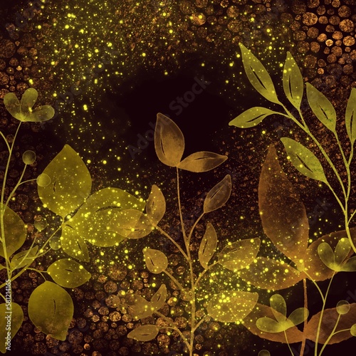 Flowers Arrangement with Leaves Background Design. Floral design on dark background