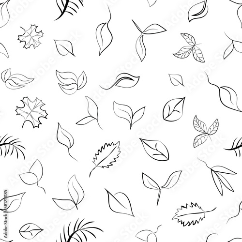 Seamless pattern of leaves symbolizing eco, green energy, ecology. Vector image, sketch in line art style