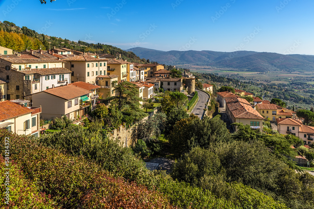 Cortona, Italy. Scenic view of the old city in the mountains
