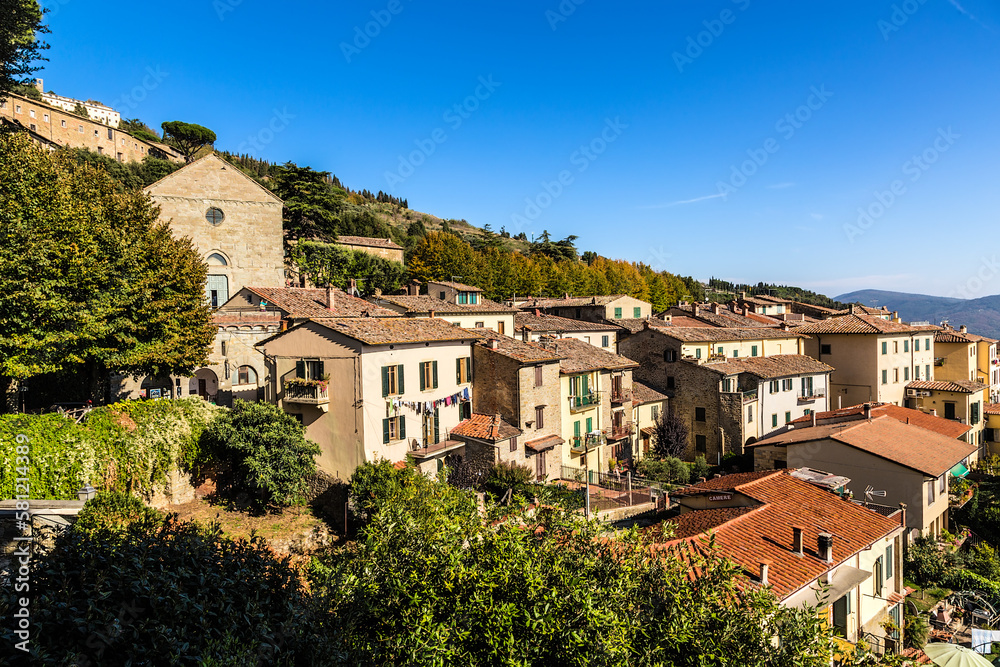 Cortona, Italy. Scenic view of a medieval city with a church