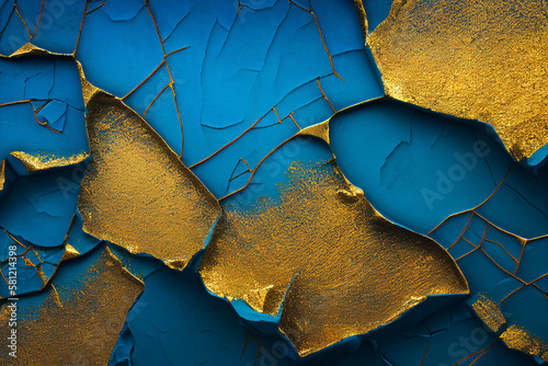 blue and gold cracked background, generative ai