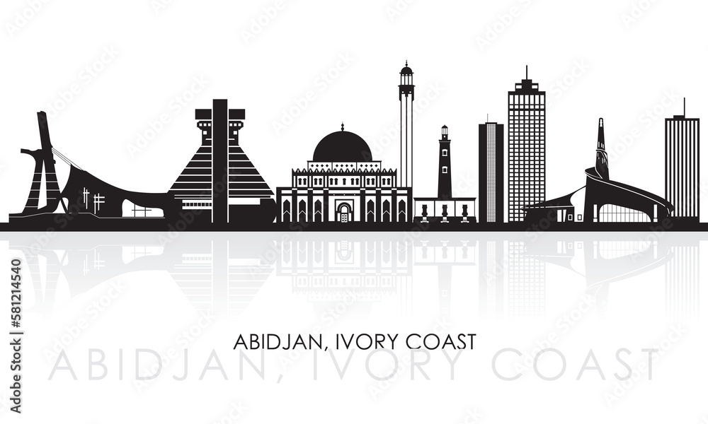Silhouette Skyline panorama of city of Abidjan, Ivory Coast - vector illustration
