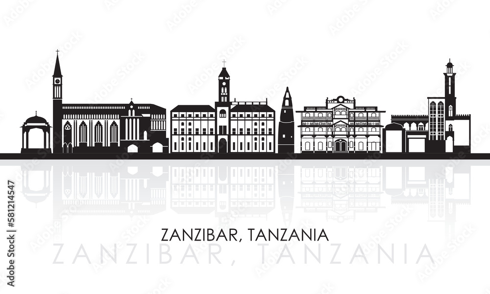 Silhouette Skyline panorama of Zanzibar, Tanzania - vector illustration