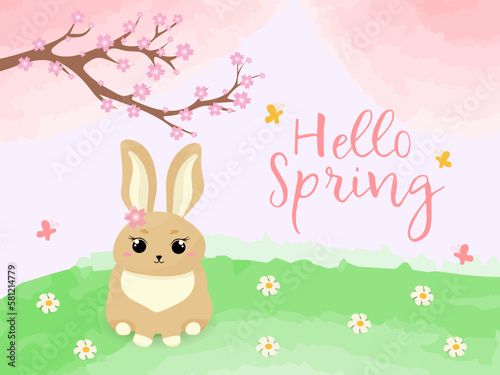 Cute Bunny. Hello spring. Vector illustration