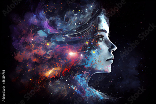 Woman and universe. Generate Ai