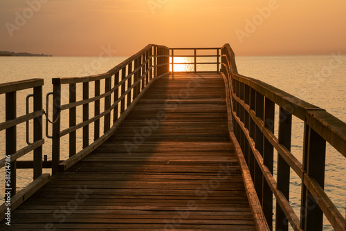 Scenic jetty with golden morning liaght  seascapes