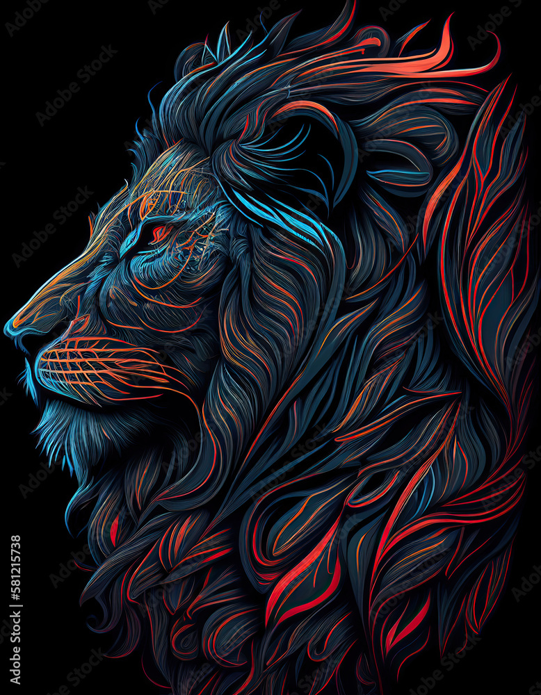 Fototapeta Lion illustration logo, ethereal, spiritual, beautiful painting. Colorful, majestic. Generative AI