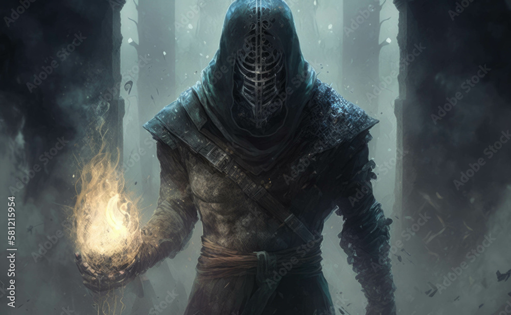 An unsettling figure casting a spell of death and destruction. Fantasy art. AI generation. An unsettling figure casting a spell of death and destruction. Fantasy art. AI generation.