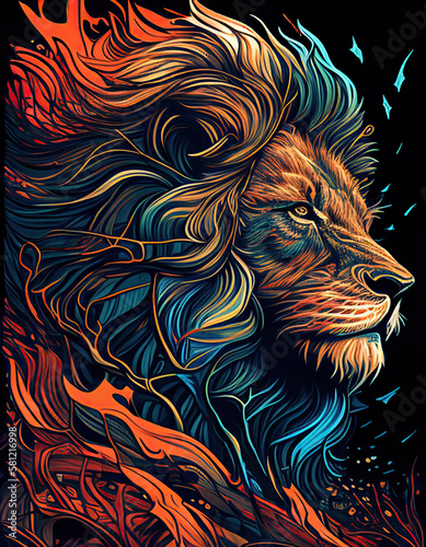 Lion illustration logo  ethereal  spiritual  beautiful painting. Colorful  majestic. Generative AI