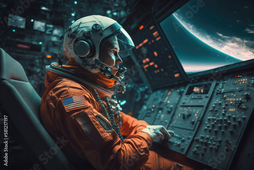 Astronaut in the space shuttle.Outer space, space travel concept.Exploring the universe