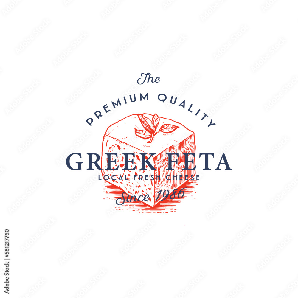 Premium Local Feta cheese Food Label Template. Abstract Vector