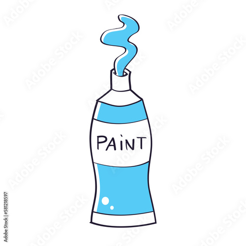 Open blue paint tube isolated vector illustration, squeezed smear. Oil, acrylic or watercolor painting art colors.