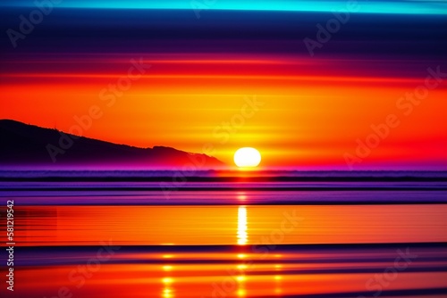 Sea ​​sunset illustration. Abstract colorful background with waves © Artem