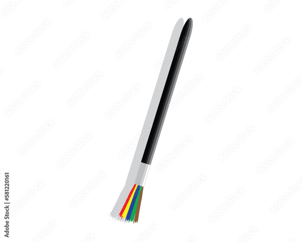 vector design of a brush for painting with a black handle and colorful brush bristles namely red, yellow, green, blue and brown