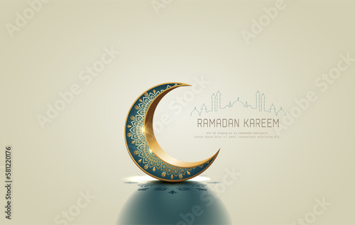 islamic greeting ramadan kareem card design with crescent moon