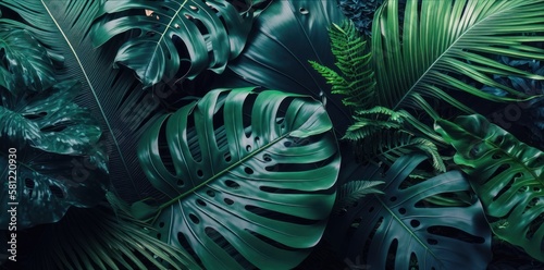 Exotic Green Tropical Leaves Close up