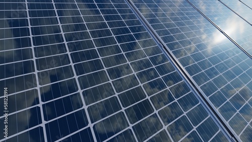 Half-cut poly solar panels with clouds reflection
