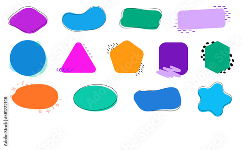 Set of geometric blobs, abstract isolated variety shapes, banner template, texting quote box, shape for quote, logo, creative banner illustration, flat vector