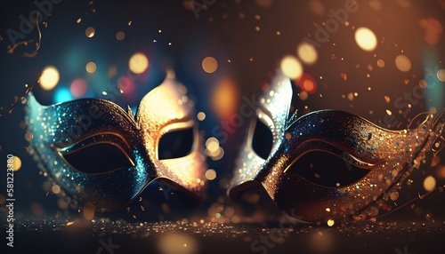 Fotografie, Obraz venetian carnival mask with bokeh colorful background