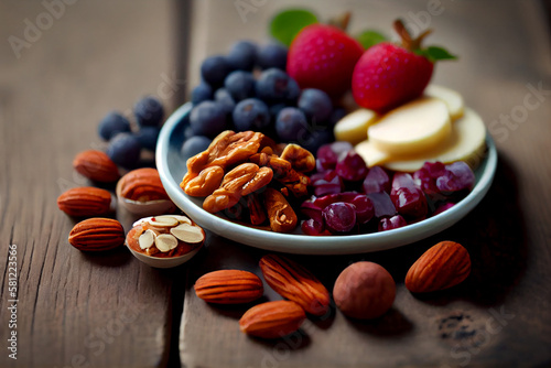 A healthy snack bowl with nuts and berries ,generative AI