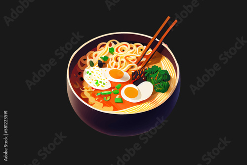 日本の伝統的なラーメン. Miso Ramen Asian noodles with egg.