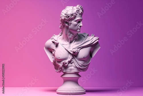 Creative statue bust on pastel background. AI generation