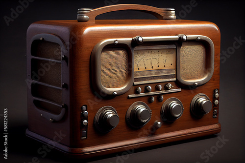 Old fashioned wood radio, antique technology, ,generative AI