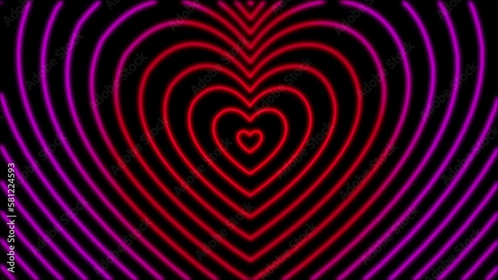 beautiful abstract radio wave in black background. red glow heart Loops