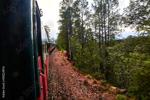 train in the forest in foggy day, chepe train in chihuahua photo