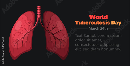 World Tuberculosis Day March 24. Event for illness awareness. Place for text. Flat vector illustration isolated on black background. 
