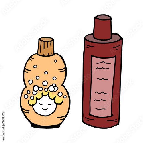 Shampoo and shower gel in bottle. Vector illustration of item for washing. Hygiene element.