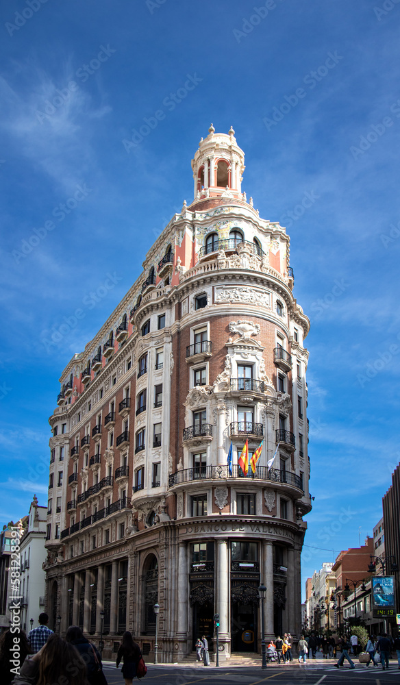 The impressive building of the Bank of Valencia, Valencia, Spain
