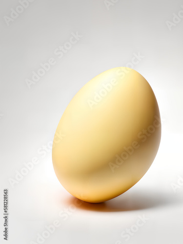 A close-up shot of a smooth and glossy egg, set against a plain white backdrop. Ideal for use in culinary, health, or nature-themed designs, created by AI