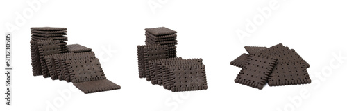 Chocolate Biscuit Isolated, Black Quadratic Cookie, Dark Soft Biscuits, Square Butter Cookies, Cocoa Crackers