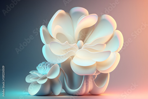 Abstract 3d render of vase with flowers. Minimal composition.. Generative AI technology.