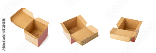 Empty Cubic Paper Box, Brown Cardboard Package Mockup, Ecological Consumption Concept, Open Cube Box © ange1011