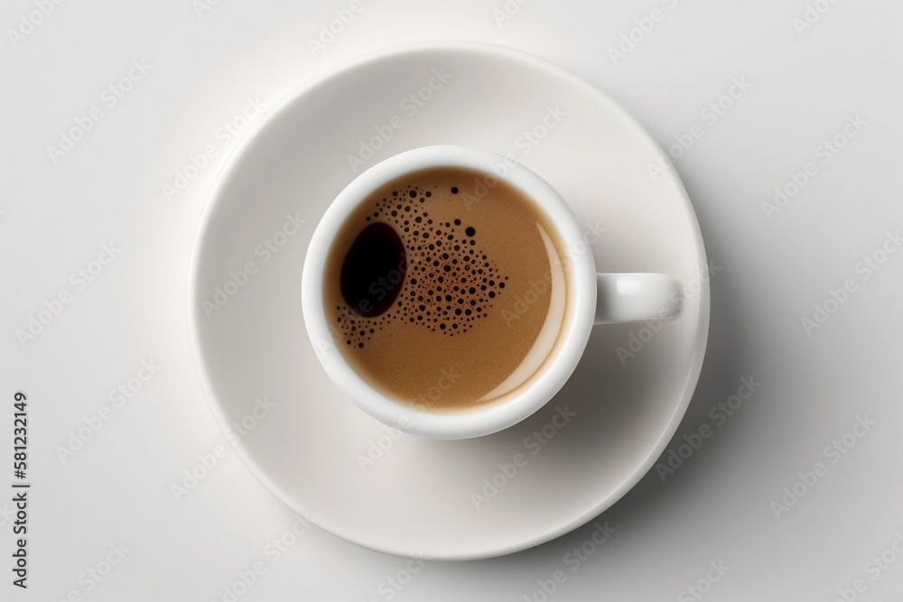 Fototapeta premium Brown Coffee in Mug on White Table. Top View.
