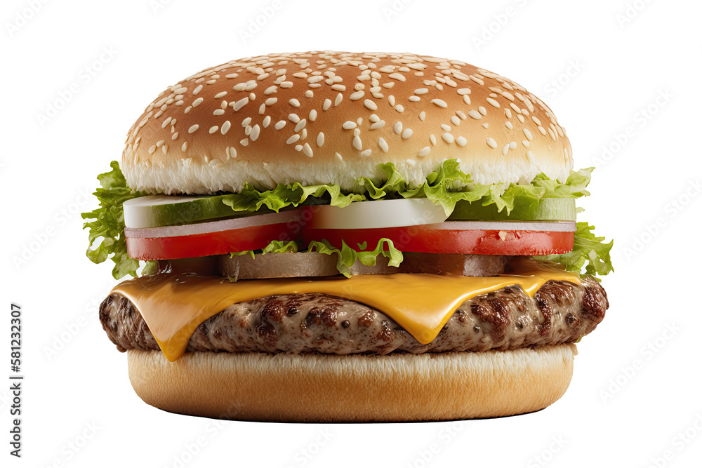 Beef Burger Isolated. Illustration AI Generative Beef Burger Isolated. Illustration AI Generative