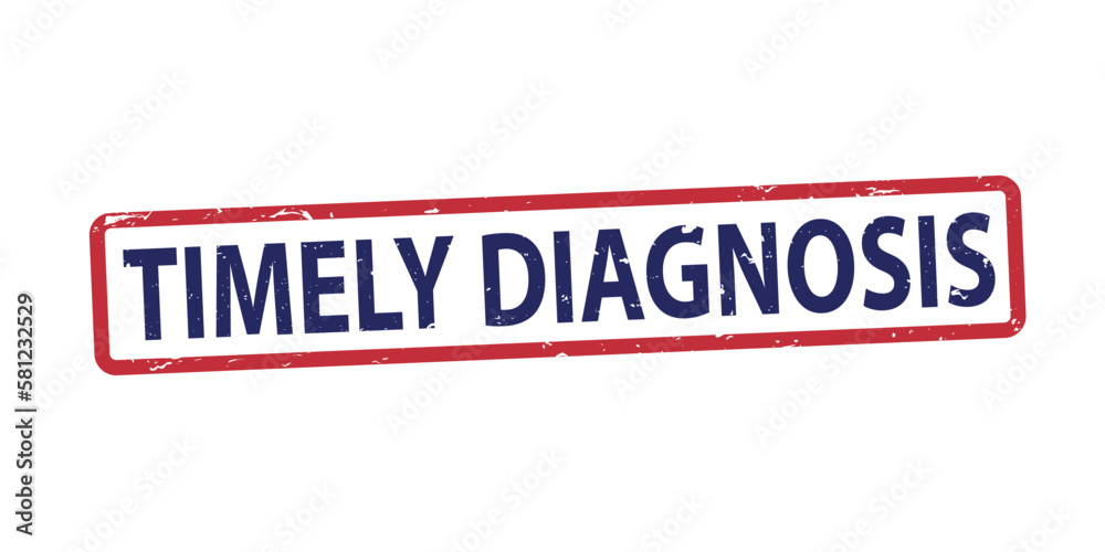 timely diagnosis blue and red rubber stamp