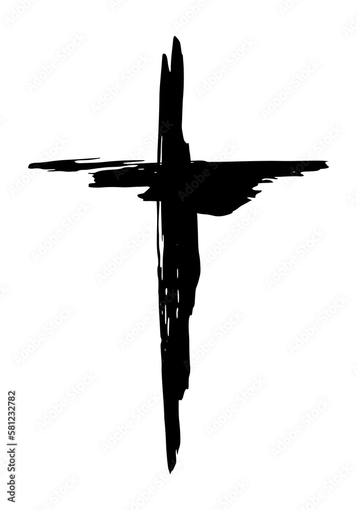 Handdrawn christian cross symbol, hand painted with ink brush. Png ...
