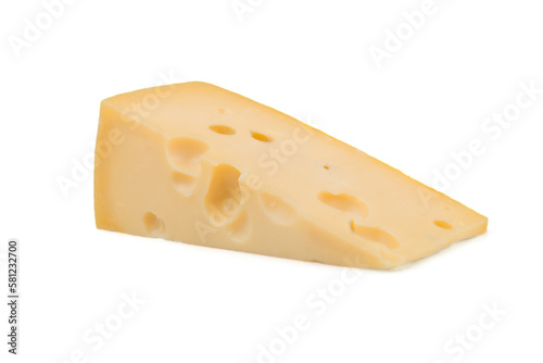 Piece of cheese with holes isolated on white background