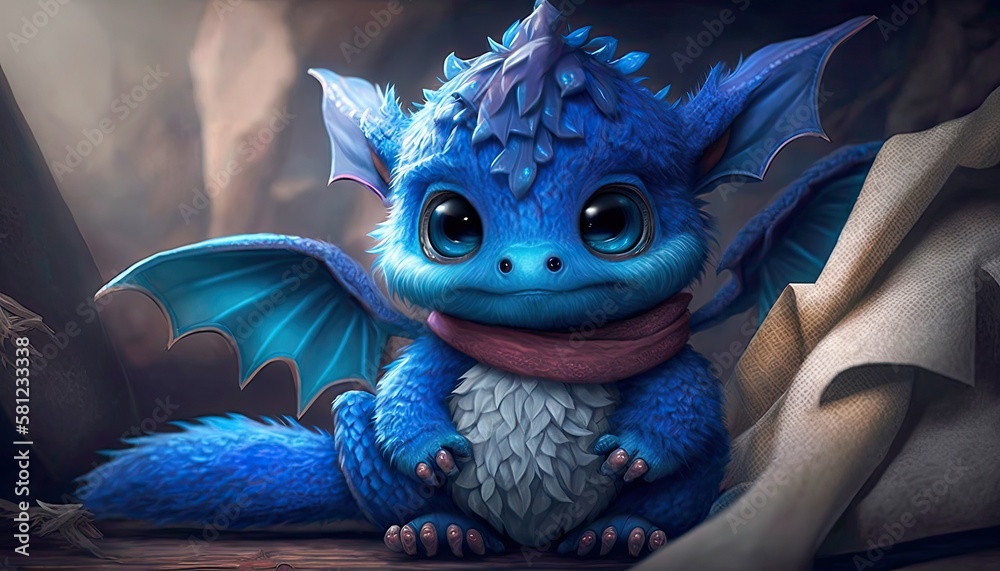 A charming cute baby dragon. Realistic illustration of a fantasy ...