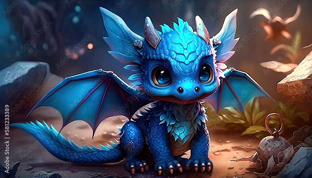 A charming cute baby dragon. Realistic illustration of a fantasy ...