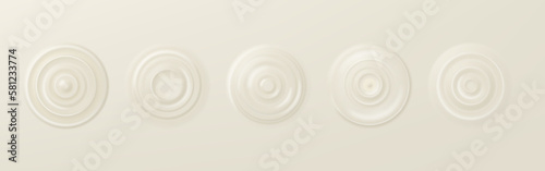 Ripple milk wave effect set. Concentric circles on white background. Milk drop splash effect. Vector abstract waves surface circles on light.