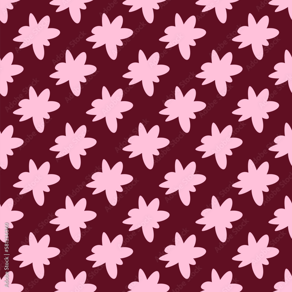 Vector seamless pattern of pink flower on dark violet background. Suitable for web sites, textile, fabric, wallpapers